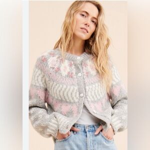 LoveShackFancy Jamie Cardigan in Fairy Dust Gray Pink PRELOVED